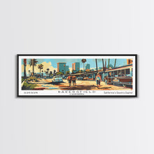 Carregar imagem no visualizador da galeria, Bakersfield California Panoramic Wall Art, Mid Century Modern Framed Canvas Print, Retro Pop Art Travel Poster, Office Wall Art, Living Room Decor
