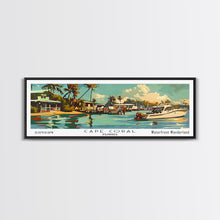 Carregar imagem no visualizador da galeria, Cape Coral Florida Panoramic Wall Art, Retro Pop Art Framed Canvas Print, Mid Century Modern Travel Poster, Living Room Decor, Office Wall Art
