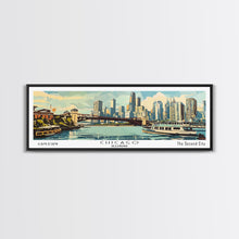 Cargar imagen en el visor de la galería, Chicago Illinois Panoramic Painting, Mid Century Modern Framed Canvas Print, Retro Pop Art Travel Poster, Wall Decor, Gift Idea, Home Decor
