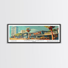 Cargar imagen en el visor de la galería, Corpus Christi Texas Panoramic Painting, Mid Century Modern Framed Canvas Print, Retro Pop Art Travel Poster, Wall Decor, Home Decor, Wall Hanging
