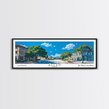 Carregar imagem no visualizador da galeria, Allen Texas Panoramic Painting, Mid Century Modern Framed Canvas Print, Retro Pop Art Travel Poster, Living Room Wall Art Decor, City Art
