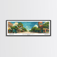 Carregar imagem no visualizador da galeria, Beaumont Texas Panoramic Painting, Mid Century Modern Framed Canvas Print, Retro Pop Art Travel Poster, Living Room Wall Art, City Print
