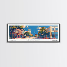 Carregar imagem no visualizador da galeria, Beaumont Texas Panoramic Painting, Mid Century Modern Framed Canvas Print, Retro Pop Art Travel Poster, Living Room Wall Art, City Print
