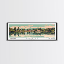 Cargar imagen en el visor de la galería, Bellevue Washington Panoramic Painting, Mid Century Modern Framed Canvas Print, Retro Pop Art Travel Poster, Office Wall Art, City Print

