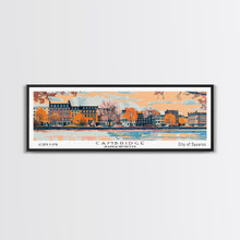 Carregar imagem no visualizador da galeria, Cambridge Massachusetts Panoramic Painting, Mid Century Modern Framed Canvas Print, Retro Pop Art Travel Poster, Home Decor, City Print
