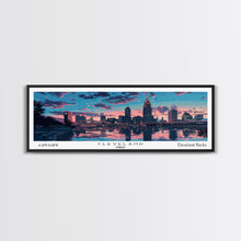 Cargar imagen en el visor de la galería, Cleveland Ohio Panoramic Painting, Mid Century Modern Framed Canvas Print, Retro Pop Art Travel Poster, City Wall Art, Office Decor
