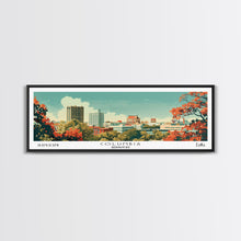 Load image into Gallery viewer, Columbia Missouri Panoramic Wall Art, Mid Century Modern Framed Canvas Print, Retro Pop Art Travel Poster, City Home Decor, Office Wall Art
