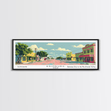 Load image into Gallery viewer, Edinburg Texas Panoramic Wall Art, Mid Century Modern Framed Canvas Print, Retro Pop Art Travel Poster, City Office Art, Living Room Decor
