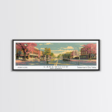 Load image into Gallery viewer, Lakewood New Jersey Panoramic Wall Art, Mid Century Modern Framed Canvas Print, Retro Pop Art Travel Poster, Living Room Art

