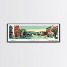 Load image into Gallery viewer, Vallejo California Panoramic Art, Mid Century Modern Framed Canvas Print, Retro Pop Art Travel Poster, City Print, Living Room Wall Decor
