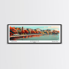 Carregar imagem no visualizador da galeria, Akron Ohio Panoramic Painting, Framed Canvas Print, Mid Century Modern Wall Art, Retro Pop Art Travel Poster, Living Room Decor, City Art
