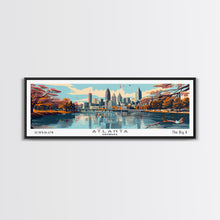 Carregar imagem no visualizador da galeria, Atlanta Georgia Panoramic Painting, Framed Canvas Print, Mid Century Modern Wall Art, Retro Pop Art Travel Poster, Home Decor, City Art
