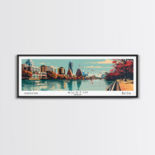 Carregar imagem no visualizador da galeria, Austin Texas Panoramic Painting, Framed Canvas Print, Mid Century Modern Wall Art, Retro Pop Art Travel Poster, Home Decor, City Art
