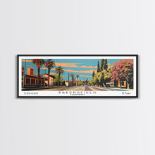 Carregar imagem no visualizador da galeria, Bakersfield California Panoramic Painting, Framed Canvas Print, Mid Century Modern Wall Art, Retro Pop Art Travel Poster, Living Room Decor, City Art

