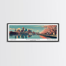 Load image into Gallery viewer, Baltimore Maryland Panoramic Painting, Framed Canvas Print, Mid Century Modern Wall Art, Retro Pop Art Travel Poster, Home Decor, City Art
