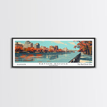 Load image into Gallery viewer, Baton Rouge Louisiana Panoramic Painting, Framed Canvas Print, Mid Century Modern Wall Art, Retro Pop Art Travel Poster, Living Room Decor, City Art
