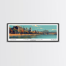Cargar imagen en el visor de la galería, Chattanooga Tennessee Panoramic Painting, Framed Canvas Print, Mid Century Modern Wall Art, Retro Pop Art Travel Poster, Home Decor, City Art
