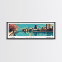 Cargar imagen en el visor de la galería, Chicago Illinois Panoramic Painting, Framed Canvas Print, Mid Century Modern Wall Art, Retro Pop Art Travel Poster, Office Decor, City Art
