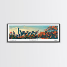 Load image into Gallery viewer, Dallas Texas Panoramic Painting, Framed Canvas Print, Mid Century Modern Wall Art, Retro Pop Art Travel Poster, Home Decor, City Art
