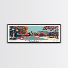 Carregar imagem no visualizador da galeria, Fayetteville North Carolina Panoramic Painting, Framed Canvas Print, Mid Century Modern Wall Art, Retro Pop Art Travel Poster, Home Decor, City Art
