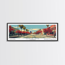 Cargar imagen en el visor de la galería, Santa Ana California Panoramic Wall Art, Mid Century Modern Framed Canvas Print, Retro Pop Art Cityscape, Travel Poster, Living Room Decor
