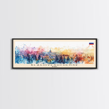 Load image into Gallery viewer, Blagoveshchensk Russia Travel Art, City Art, Framed Canvas Print or Metal Wall Art, Europe Travel Poster, Panoramic Wall Art, Extra Wide Wall Art
