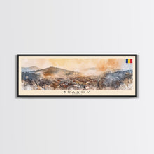 Load image into Gallery viewer, Brasov Romania Panoramic Travel Poster, Framed Canvas Print or Metal Wall Art, Travel Art, Home Decor, Panoramic Painting, Midcentury Art
