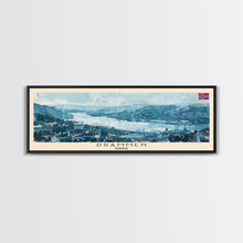 Load image into Gallery viewer, Drammen Norway Travel Print Wall Art, Panoramic City Art, Travel Art, Wall Decor, Vacation Gift, Framed Canvas Print Or Metal Art
