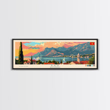 Load image into Gallery viewer, Bar Montenegro Panoramic Travel Poster, Framed Canvas Print or Metal Wall Art, Travel Art, Home Decor, Panoramic Painting, Midcentury Art

