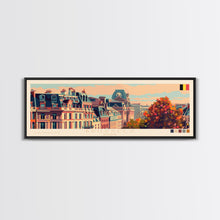 Carregar imagem no visualizador da galeria, Brussels Belgium Panoramic Travel Poster, Framed Canvas Print or Metal Wall Art, Travel Art, Home Decor, Panoramic Painting, Midcentury Art
