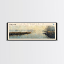 Load image into Gallery viewer, Blue Springs Lake Missouri Framed Canvas Print, Lake House Art, Panoramic Scenic View, Travel Poster, Minimalist Art, Lake Painting
