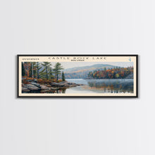 Cargar imagen en el visor de la galería, Castle Rock Lake Wisconsin Framed Canvas Print, Lake House Art, Panoramic Wall Art, Travel Poster, Modern Lake Painting, Home Decor
