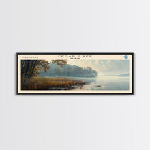Cargar imagen en el visor de la galería, Cedar Lake Illinois Framed Canvas Print, Lake House Art, Panoramic Wide Art, Travel Poster, Minimalist Lake Painting, Home Decor

