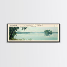 Load image into Gallery viewer, Clinton Lake Illinois Framed Canvas Print, Panoramic Lake House Decor, Wide Wall Art, Travel Poster, Rustic Lake Painting, Nature Art
