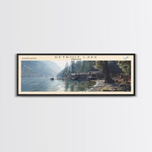 Load image into Gallery viewer, Detroit Lake Oregon Framed Canvas Print, Lake House Decor, Panoramic Wall Art, Travel Poster, Rustic Lake Painting, Nature Art
