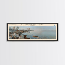 Load image into Gallery viewer, El Dorado Lake Kansas Framed Canvas Print, Lake House Decor, Panoramic Wall Art, Travel Poster, Rustic Lake Painting, Nature Art
