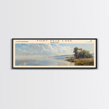 Load image into Gallery viewer, Fort Peck Lake Montana Framed Canvas Print, Lake House Art, Panoramic Wall Art, Travel Poster, Serene Lake Painting, Home Decor
