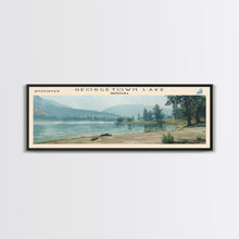 Load image into Gallery viewer, Georgetown Lake Montana Framed Canvas Print, Lake House Art, Panoramic Wall Art, Travel Poster, Scenic Lake Painting, Home Decor
