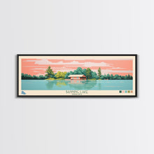 Load image into Gallery viewer, Banning Lake Indiana Framed Canvas Print, Panoramic Travel Poster, Midcentury Modern Wall Art, Pop Art, Bedroom Decor
