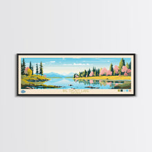 Carregar imagem no visualizador da galeria, Big Trout Lake Ontario Framed Canvas Print, Panoramic Travel Poster, Midcentury Modern Wall Art, Pop Art, Nature Living Room Art, Lake House Decor
