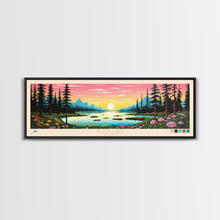 Carregar imagem no visualizador da galeria, Black Lake Southwest Alaska Framed Canvas Print, Panoramic Travel Poster, Midcentury Modern Wall Art, Pop Art, Nature Bedroom Decor, Scenic Lake House Art
