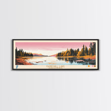 Cargar imagen en el visor de la galería, Churchill Lake Saskatchewan Framed Canvas Print, Midcentury Modern Panoramic Wall Art, Living Room Decor, Pop Art, Travel Poster Art, Scenic Nature Painting, Lake House Decor
