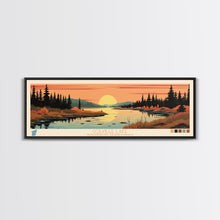 Cargar imagen en el visor de la galería, Colville Lake Northwest Territories Framed Canvas Print, Pop Art Panoramic Travel Poster, Bedroom Decor, Midcentury Modern, Wall Art, Scenic Lake House, Nature Art
