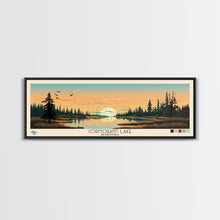 Cargar imagen en el visor de la galería, Cormorant Lake Manitoba Framed Canvas Print, Pop Art Panoramic Travel Poster, Midcentury Modern, Wall Art, Scenic Nature Painting, Bedroom Decor, Living Room Art
