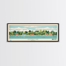 Load image into Gallery viewer, Crooked Lake Indiana Framed Canvas Print, Midcentury Modern Panoramic Wall Art, Living Room Decor, Pop Art, Travel Poster Art, Scenic Nature Painting, Lake House Decor
