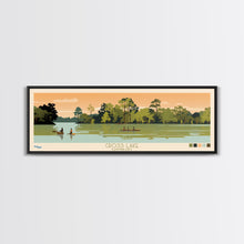 Load image into Gallery viewer, Cross Lake Louisiana Framed Canvas Print, Midcentury Modern Panoramic Wall Art, Living Room Decor, Pop Art, Travel Poster Art, Scenic Nature Painting, Lake House Decor
