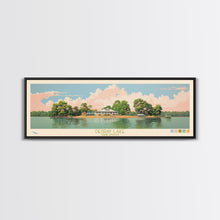 Load image into Gallery viewer, DeGray Lake Arkansas Framed Canvas Print, Midcentury Modern Panoramic Wall Art, Bedroom Decor, Pop Art, Travel Poster Art, Scenic Nature Painting
