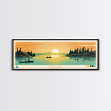 Load image into Gallery viewer, Dore Lake Saskatchewan Framed Canvas Print, Midcentury Modern Panoramic Wall Art, Living Room Decor, Pop Art, Travel Poster Art, Scenic Nature Painting
