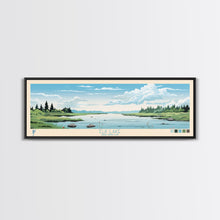 Load image into Gallery viewer, Elk Lake Michigan Framed Canvas Print, Panoramic Wall Art, Midcentury Modern, Pop Art, Bedroom Decor, Travel Poster, Nature Art
