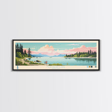 Cargar imagen en el visor de la galería, Flathead Lake Montana Framed Canvas Print, Panoramic Art, Midcentury Modern, Pop Art, Living Room Wall Art, Travel Poster, Lake View, Home Decor

